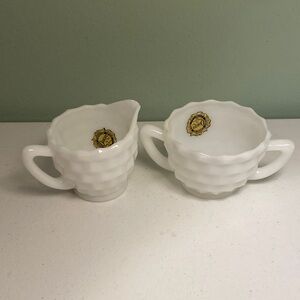 Vintage Hazel Atlas White Opaque Milk Glass Creamer and Sugar Set